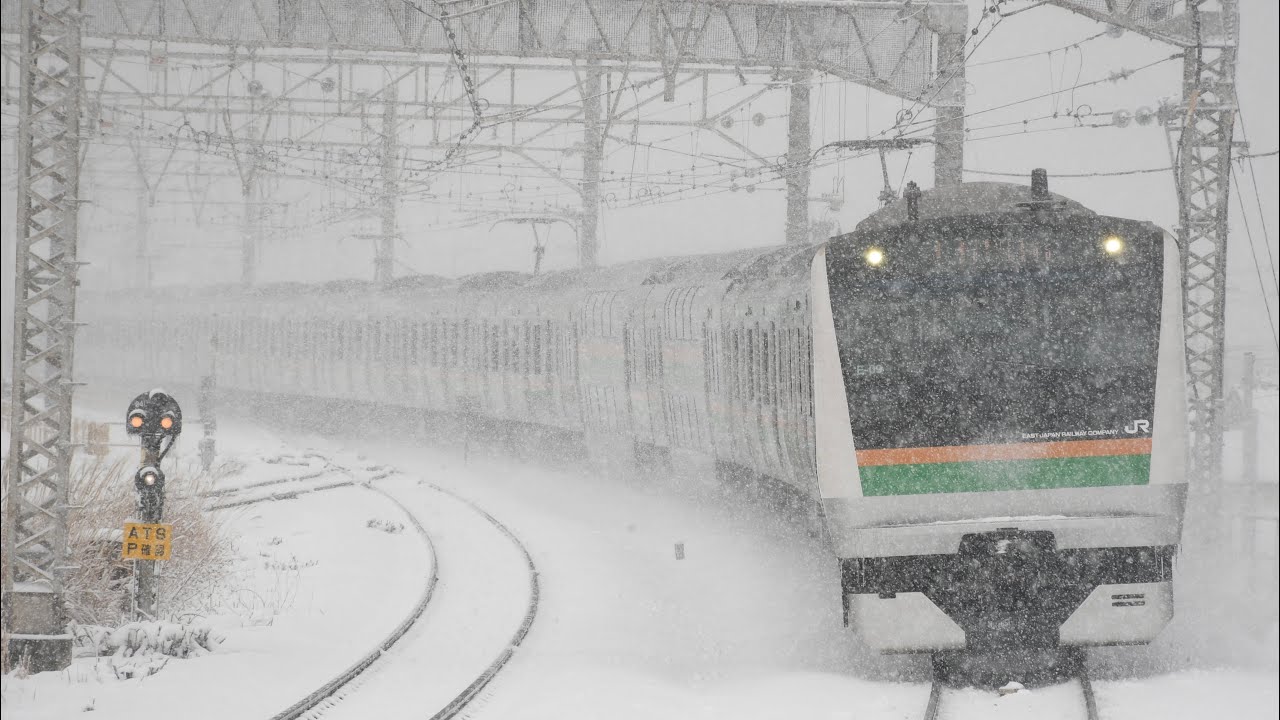 【雪でも高速！】国府津駅 入線シーン
