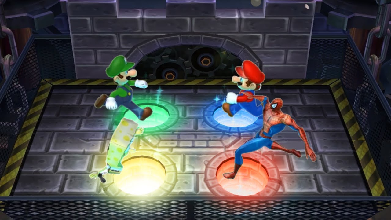 Mario Party 9 MiniGames - Mario Vs Luigi Vs SpongeBob Vs Spider Man (Master Cpu)