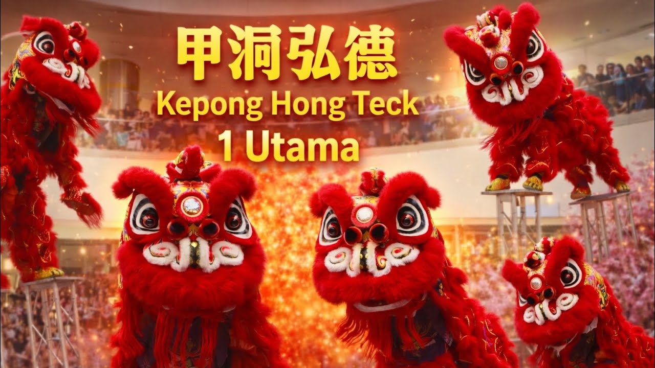 🔥INSANE Acrobatic Lion Dance on High Poles @ 1 Utama | CNY 2026 農曆新年 高桩舞獅 甲洞弘德 