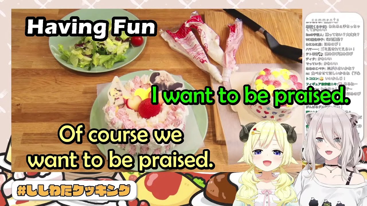 Fun Cooking With Botan Who Got Cat's Tongue and Watame Who Do As Her Pleases To Entertain Chat