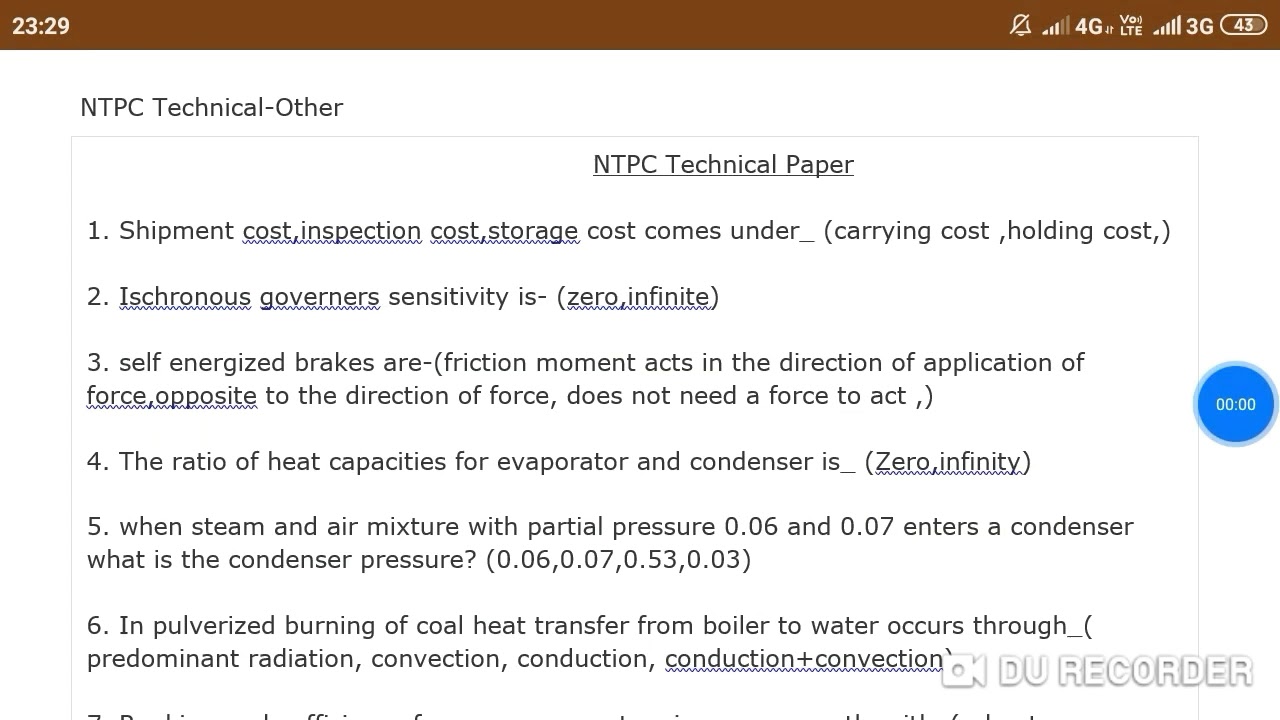 NTPC TECHNICAL QUESTIONS PAPER 1