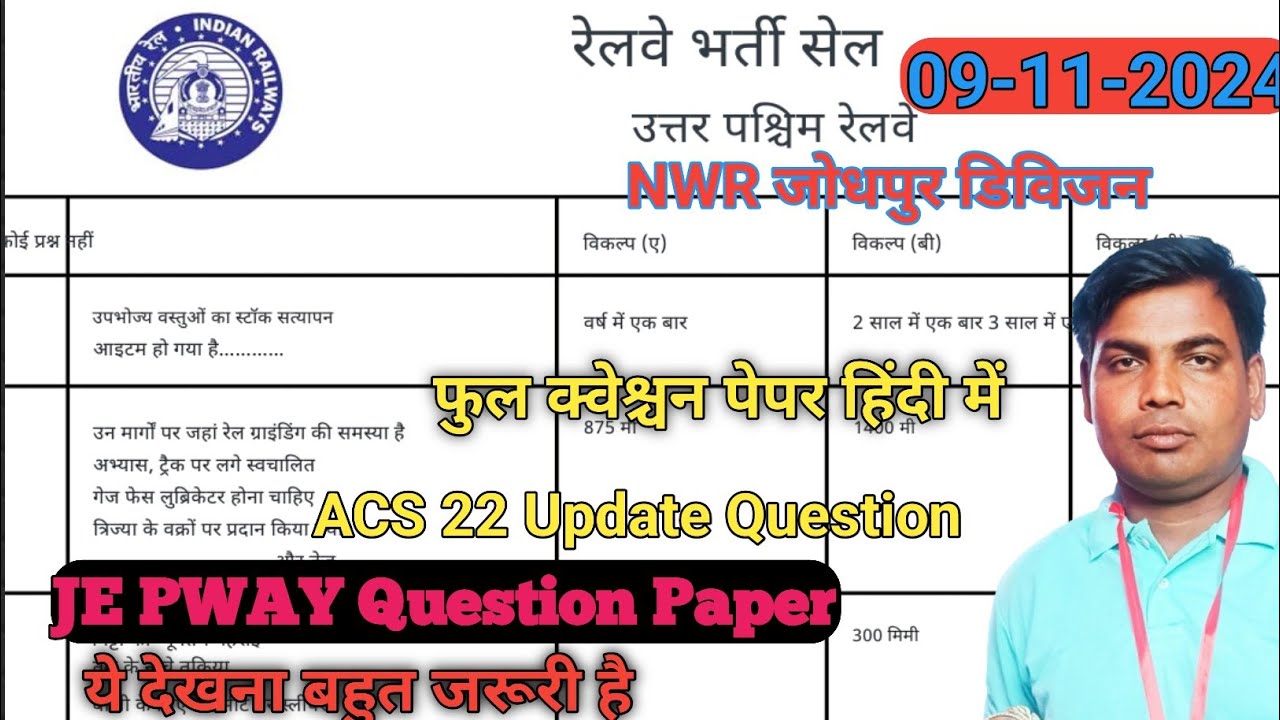 Jodhpur division je pway question papers 2024| जोधपुर डिविजन जेई पी वे क्वेश्चन पेपर 2024@RailPath