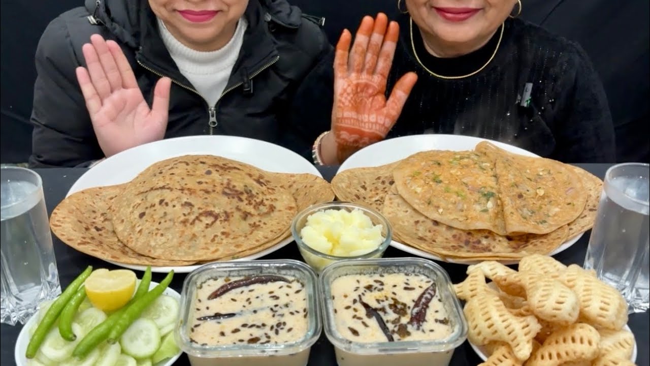 𝗘𝗮𝘁𝗶𝗻𝗴 𝗔𝗮𝗹𝗼𝗼 𝗣𝗮𝗿𝗮𝘁𝗵𝗮 😋𝘄𝗶𝘁𝗵 𝗦𝗵𝘂𝗱𝗵 𝗗𝗲𝘀𝗶 𝗚𝗵𝗲𝗲 😋,𝗥𝗮𝗶𝘁𝗮, Papad 𝗮𝗻𝗱 𝗦𝗮𝗹𝗮𝗱 🥗 #asmr #mukbang #alooparatha 