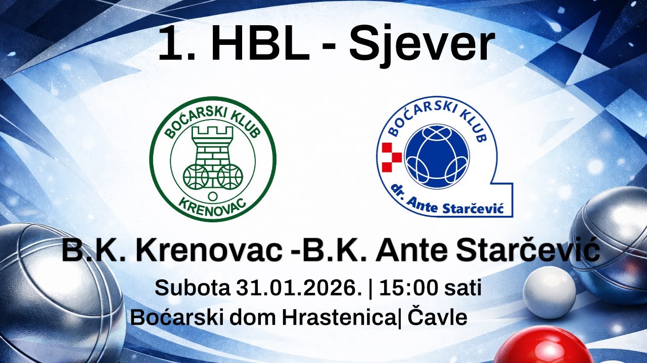 KRENOVAC - ANTE STARČEVIĆ | 1. HBL - SJEVER | 31.01.2026. 15:00h