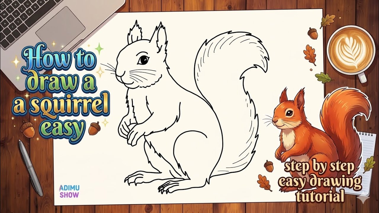How to draw a squirrel easy | Step by Step drawing tutorial 🐿️