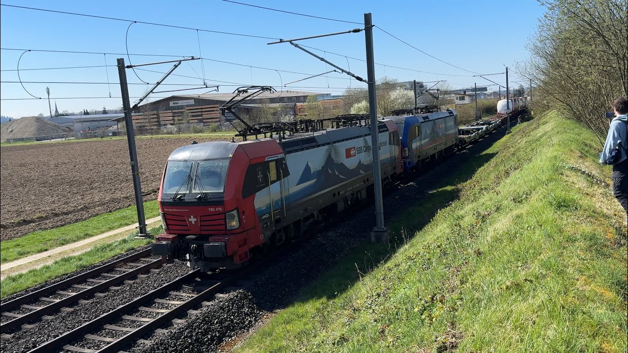 VERY LOUD HORN from a Siemens Vectron Locomotive! SBB Cargo Freight Train passing at Herzogenbuchsee