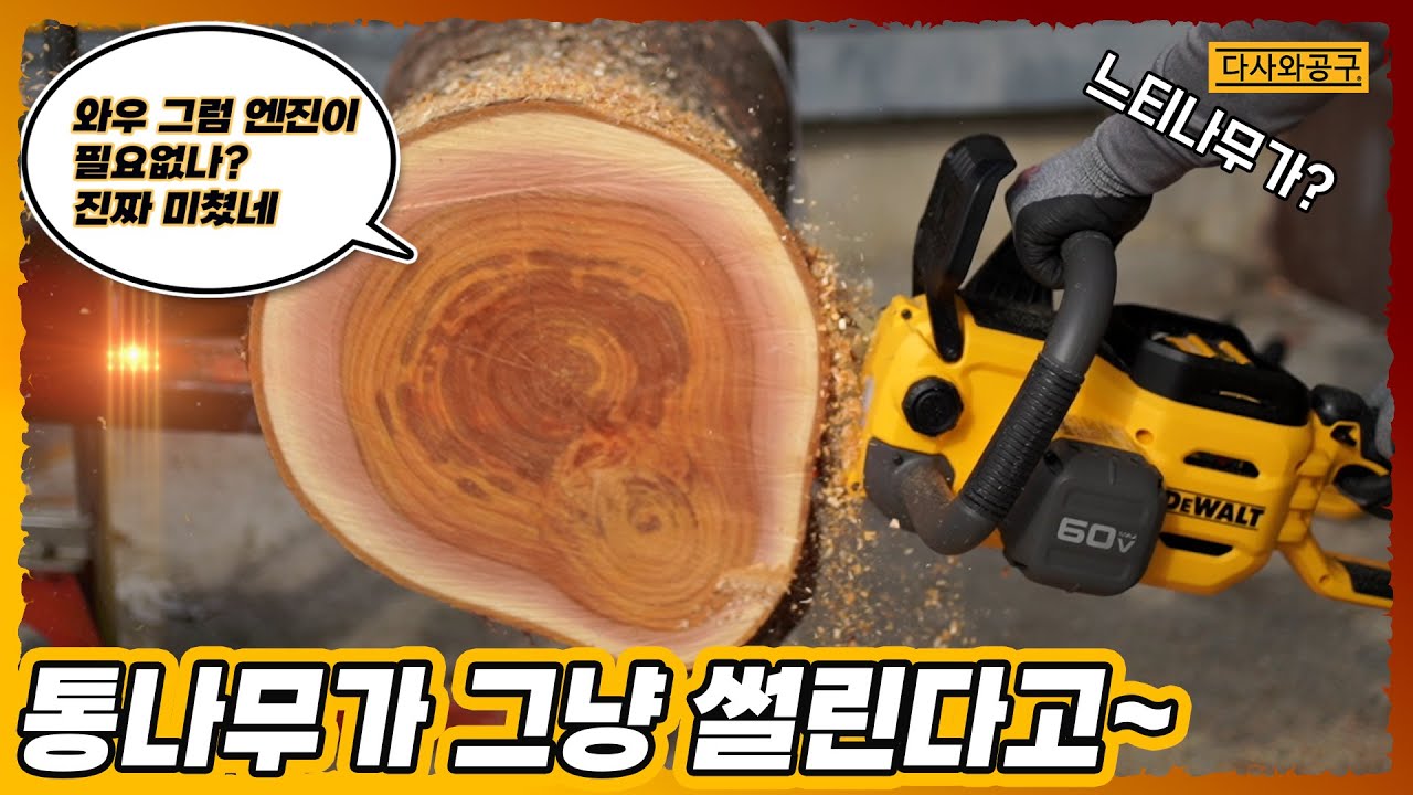 [#127] 충전체인톱 맞아? 45cm 느티나무 통나무를 그냥 싹뚝~ 엔진 필요없네 DCMCS574, DCMCS575 다사와공구 