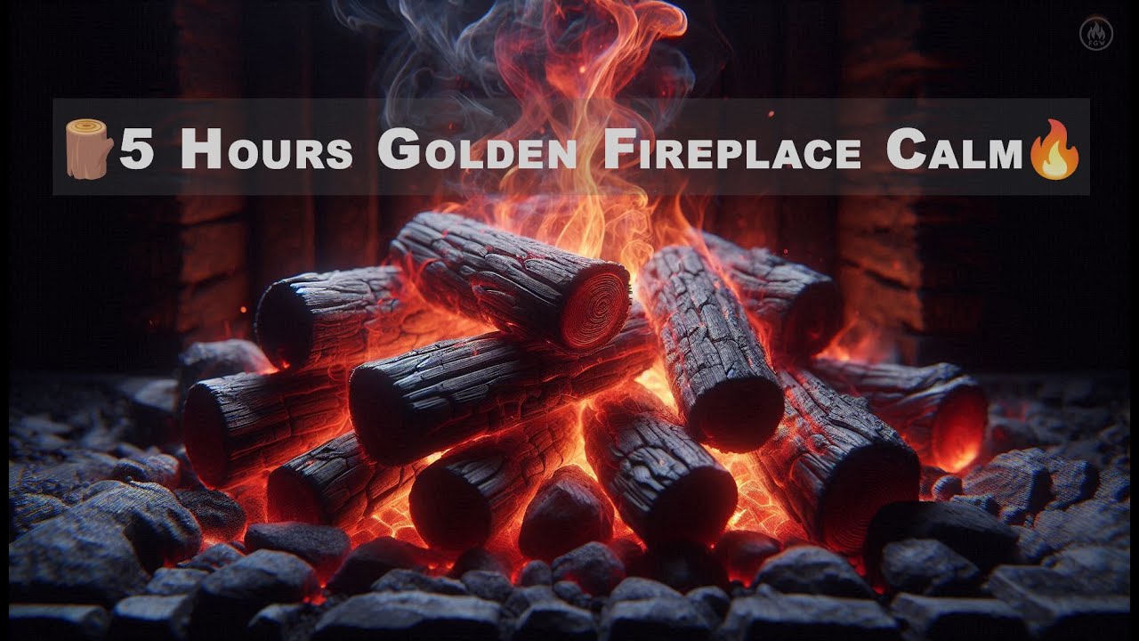 Golden Fireplace Ambience 🔥 | 5 Hours of Warm Flames, Stone Hearth & Shadowed Calm in 4K