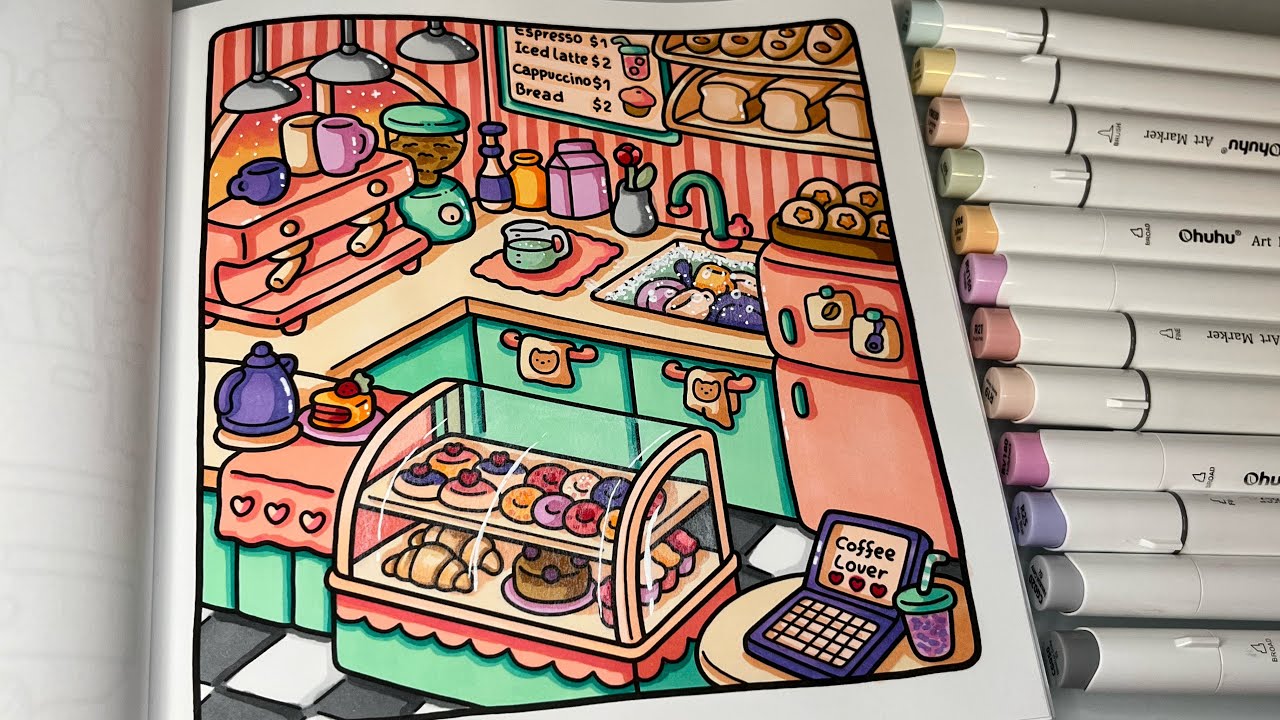 Cozy Corner by Coco Wyo | Color With Me |Ohuhu Alcohol Markers #cocowyo #relaxingasmr #adultcoloring