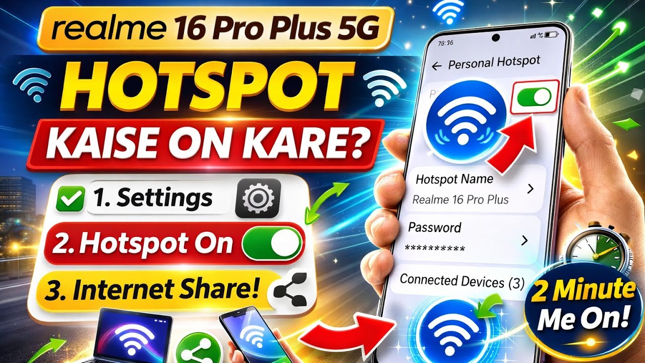 Realme 16 pro plus 5g me hotspot kaise on kare || how to turn on hotspot on Realme 16 pro plus 5g ||