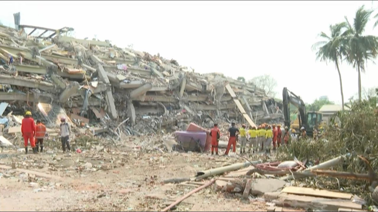 Aftermath of Myanmar earthquake: Cracks and collapses
