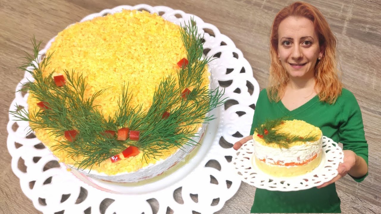 Новогодишна празнична салата! Бърза, лесна и много вкусна солена торта!