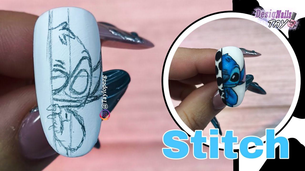 De boceto a diseño final 💙 Nail art proceso completo Stitch / Designails Tay 