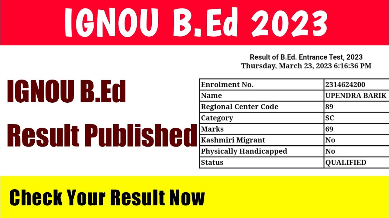 IGNOU B.Ed 2023 | IGNOU B.Ed Entrance Result | ignou b.ed entrance exam result 2023