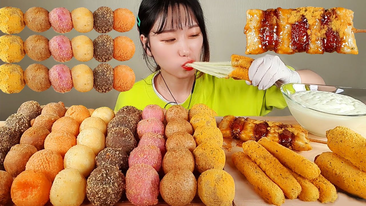 치즈볼 종류가 이렇게 많다고? 7가지 치즈볼 치즈스틱 소떡 뿌링핫도그 먹방!! Cheese ball  Cheese stick  hot dog  Side menu   mukbang