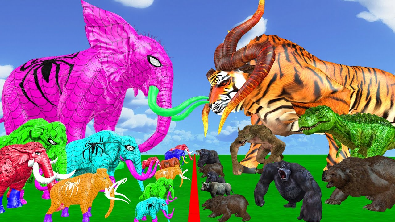 Prehistoric Mammals vs Spidey Elephant Mammoth Size Comparison Epic Battle Animal Revolt Simulator