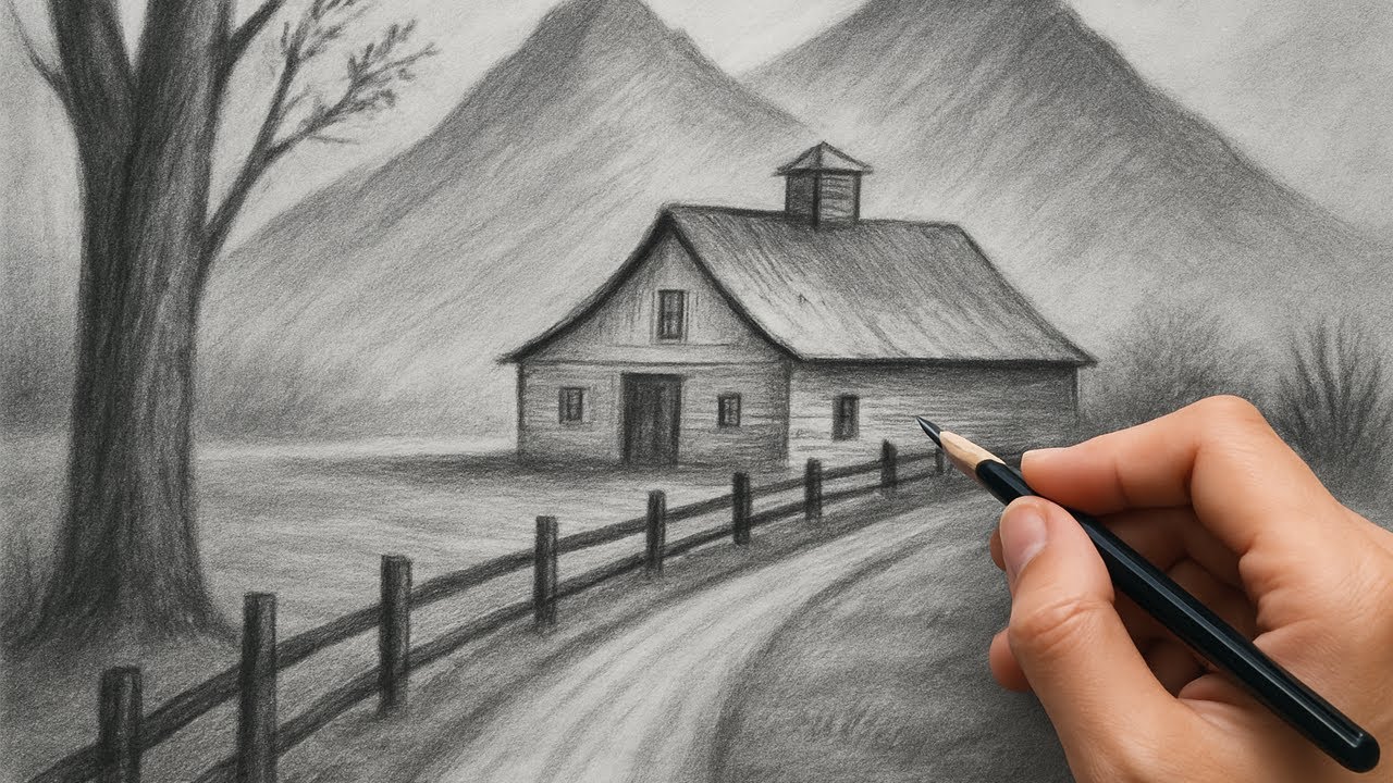I Drew This Peaceful Mountain House with Just One Pencil | HOW TO DRAW