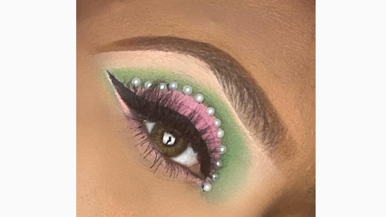 Pink & Green w/ Pearls Eye Makeup #Aka1908