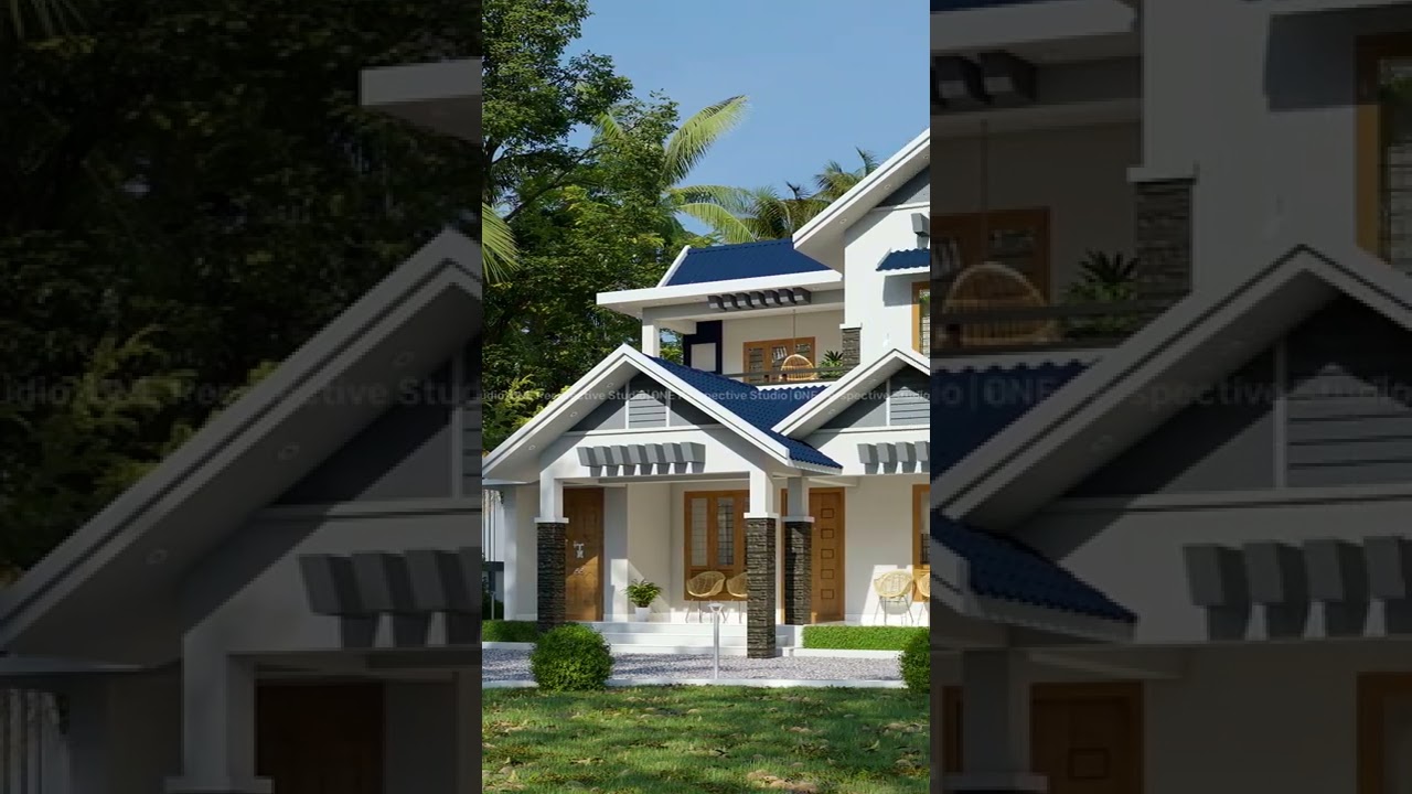 Sloped roof 3D elevation. Area : 1835 sq.ft.
