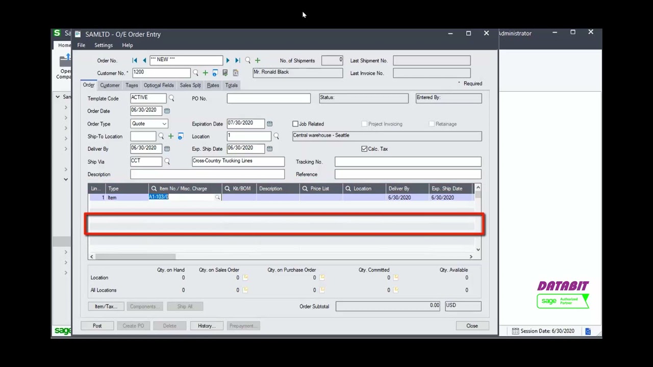 Order Entry Create Quotes