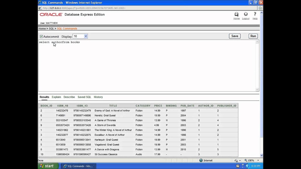 SQL with Oracle 10g XE - Using GROUP BY to Group Results of a Query