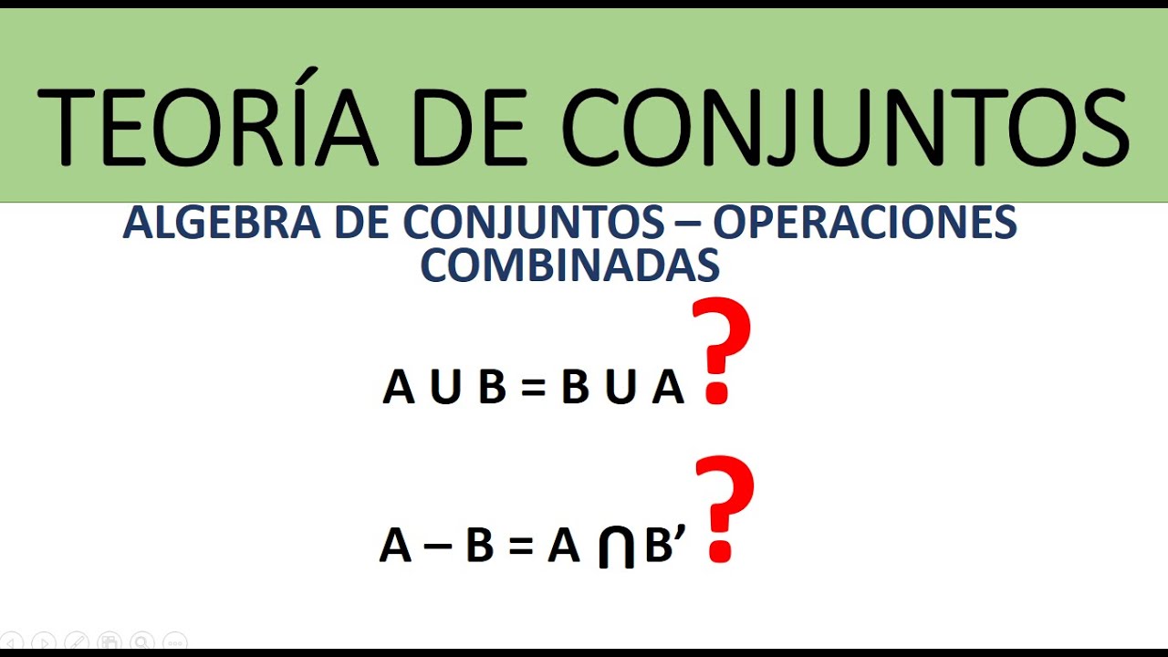 Álgebra de conjuntos | Ley de Morgan | Ley de absorción | Operaciones Combinadas en Conjuntos
