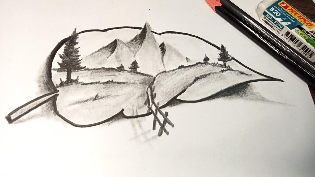 رسومات | رسم منظر طبيعي بالقلم الرصاص خطوة بخطوة للمبتدئين | rsm | رسم سهل | رسم منظر طبيعي