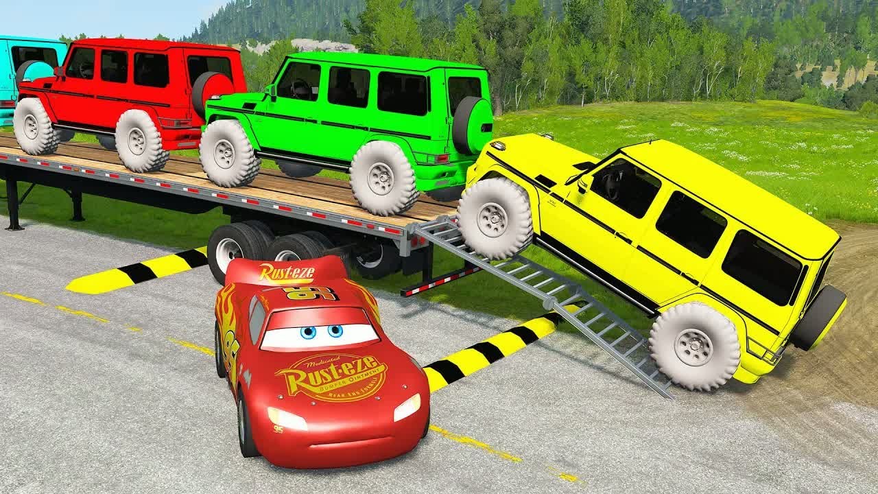 Flatbed Truck McQueen | Transportation with Truck - Pothole vs Car #47 | BeamNG.Drive Gameplay