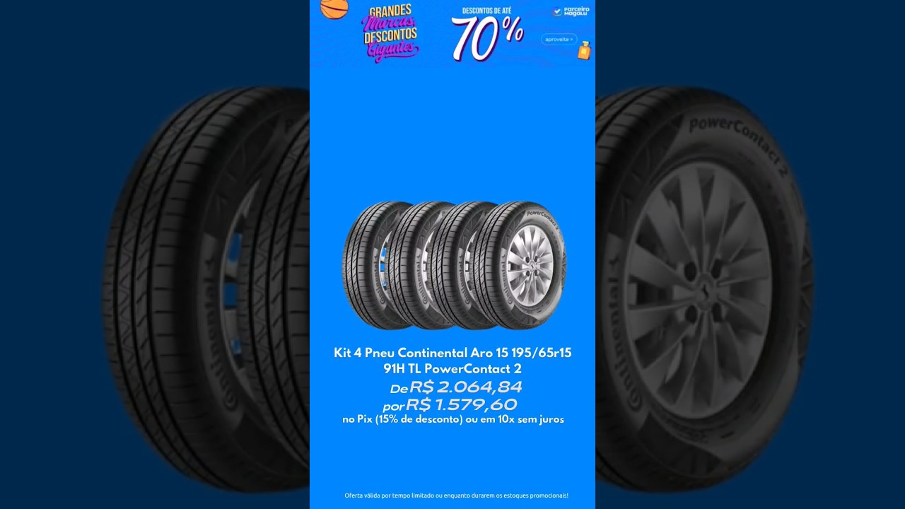 Kit 4 Pneu Continental Aro 15 195/65r15 91H TL PowerContact 2 em Oferta Imperd&iacute;vel #shorts #magalu
