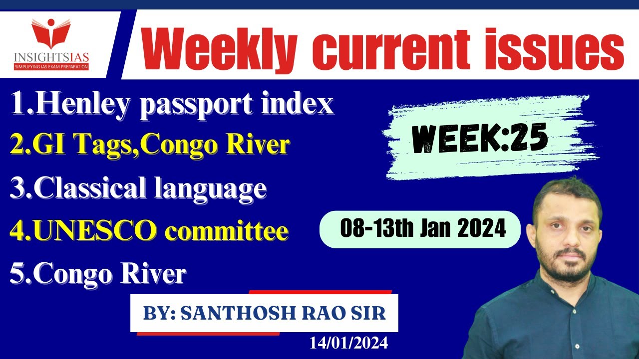 Week 25 (08-13th Jan)||Weekly Current Affairs in English|| I-CAN Issues by Santhosh Rao UPSC