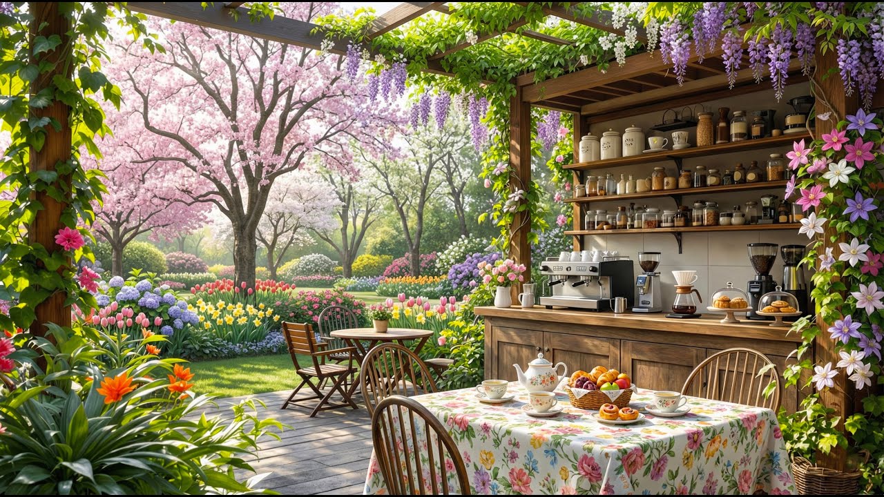 Morning Coffee Jazz ☕ Outdoor Coffee Shop Ambience in Nature Coffee Shop for Work, Study