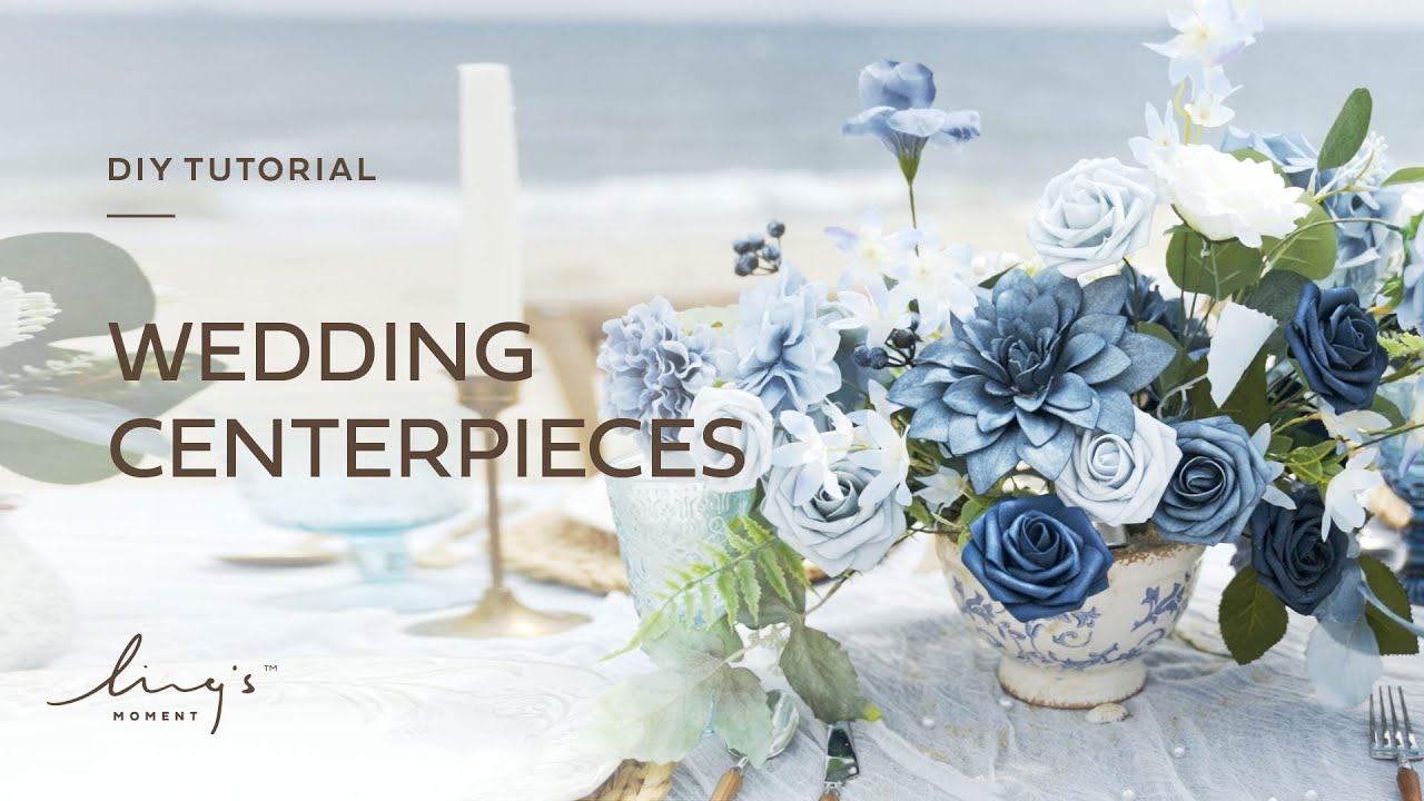 Ling's Moment | DIY Floral Wedding Centerpiece with Dusty Blue & Navy