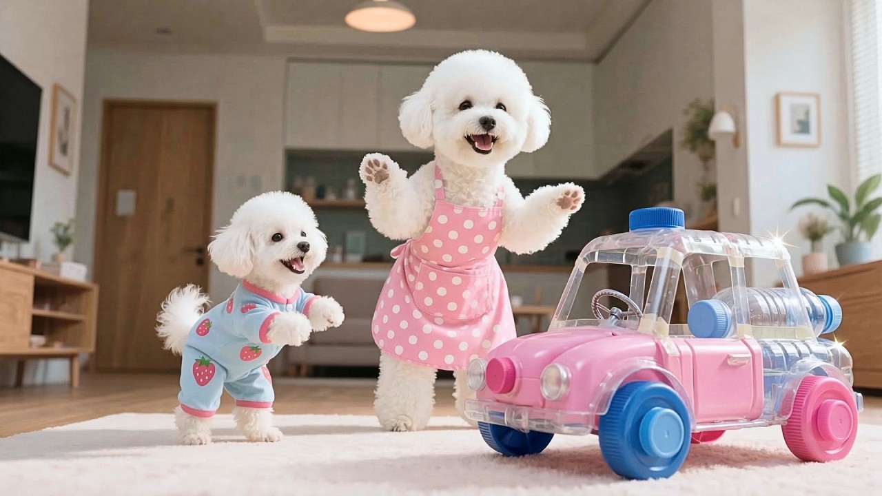 Sad Baby Puppy Can't Afford A Ride-On Toy Car 😢 — Mama Dog Builds Him One From Plastic Waste 🚗💖
