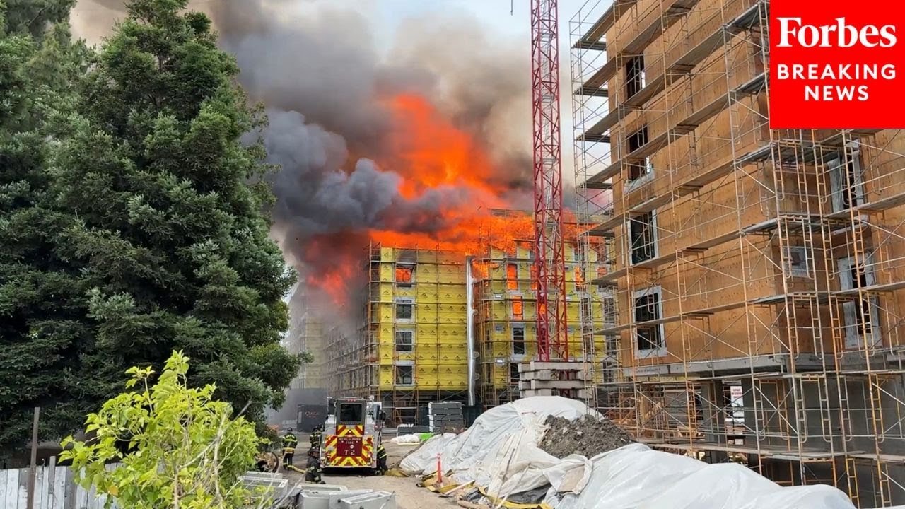 Firefighters Battle A Massive Blaze In Redwood City, California