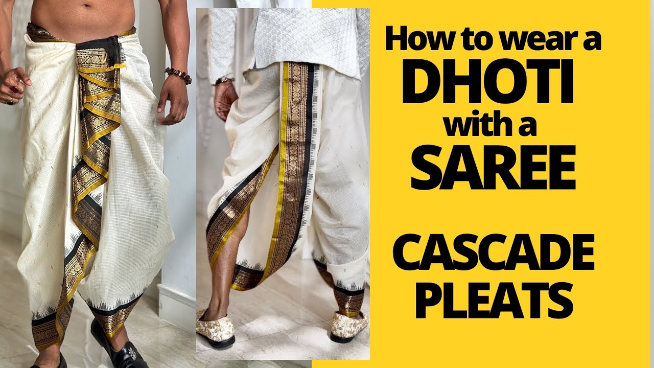 How to wear Dhoti with Saree | Cascade pleats | Draping style 30