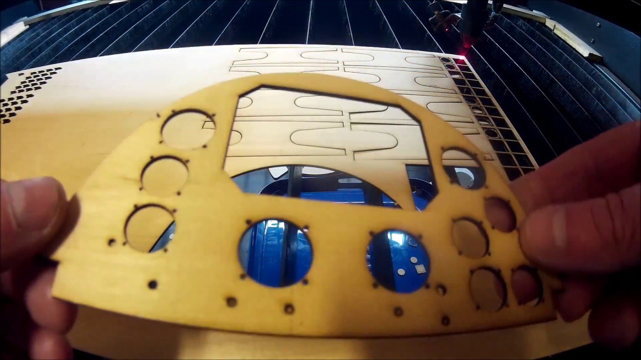 Laser cutting plywood in the workshop.