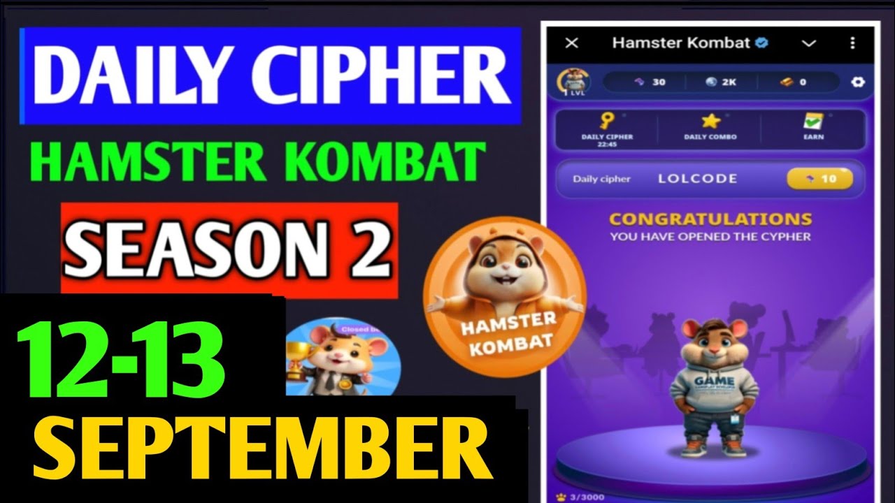 Hamster Kombat Dev Game Daily Cipher 12 September | Hamster Kombat Daily Cipher Code | Daily Combo