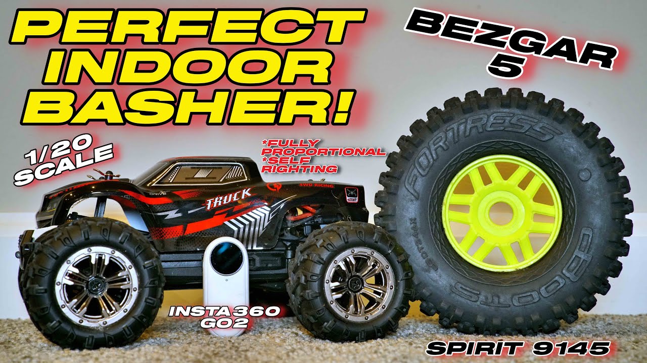 Unboxing & Review BEZGAR 5 1/20 SCALE $60 RC MONSTER TRUCK - PERFECT INDOOR BASHER (Insta360 Go2)