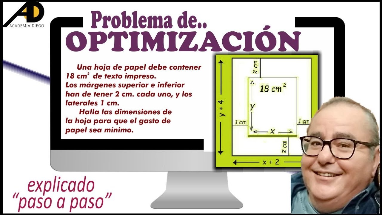 Problema de OPTIMIZACIÓN RESUELTO  Hoja papel 18 cm2  Academia DIEGO