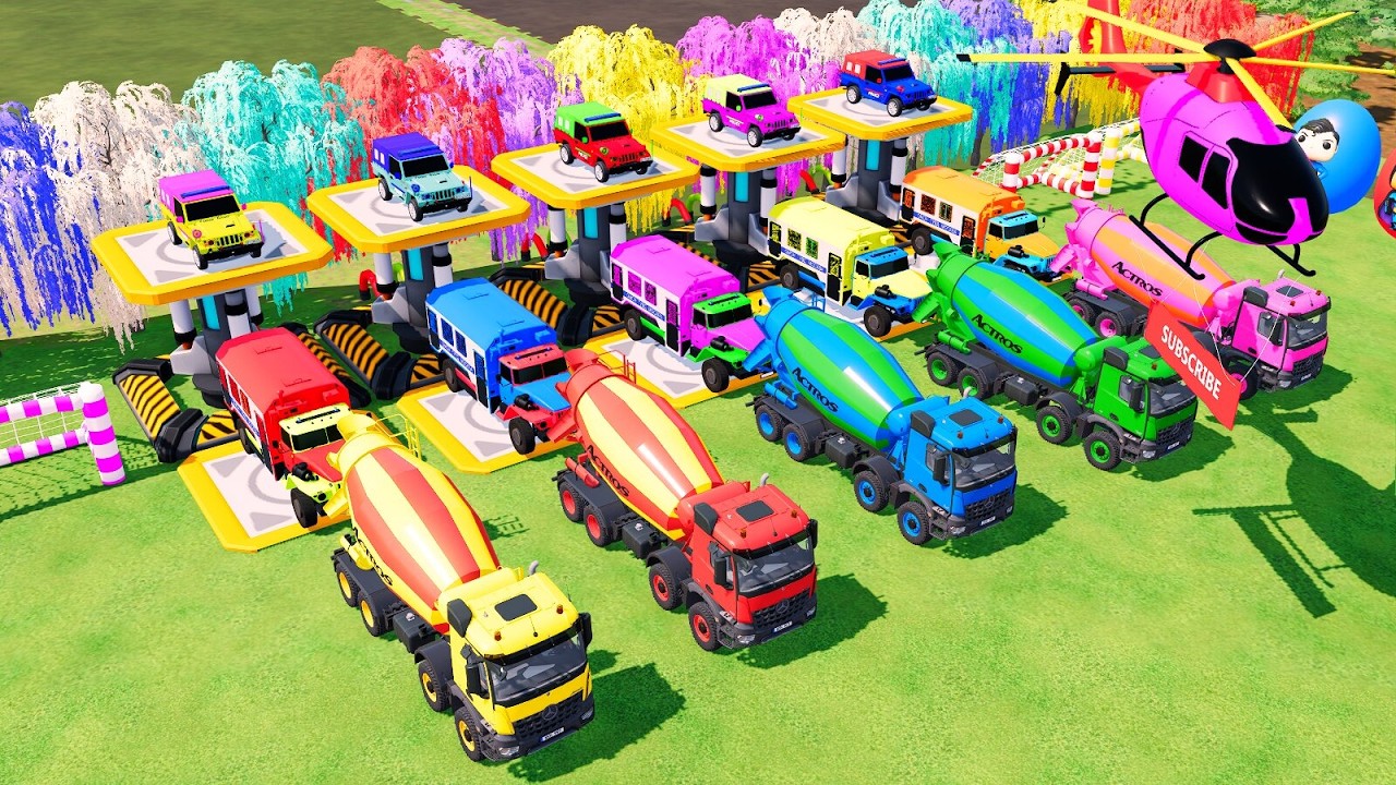 Garage with Colors - ALL MIXER TRUCK WITH DOUBLE FLATBED TRAILER TRUCK, VOLVO, MACK, SCANIA, TATRA