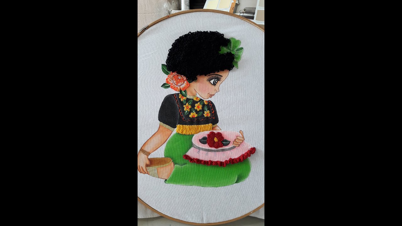 NIÑA BORDANDO  PARTE 1 PINTURA EN TELA AGUJA PIKA PIKA