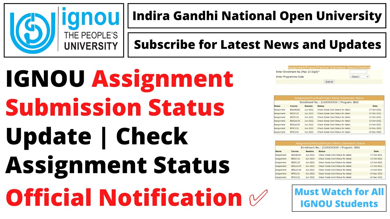 IGNOU Assignment Submission Status Update | Check Assignment Status