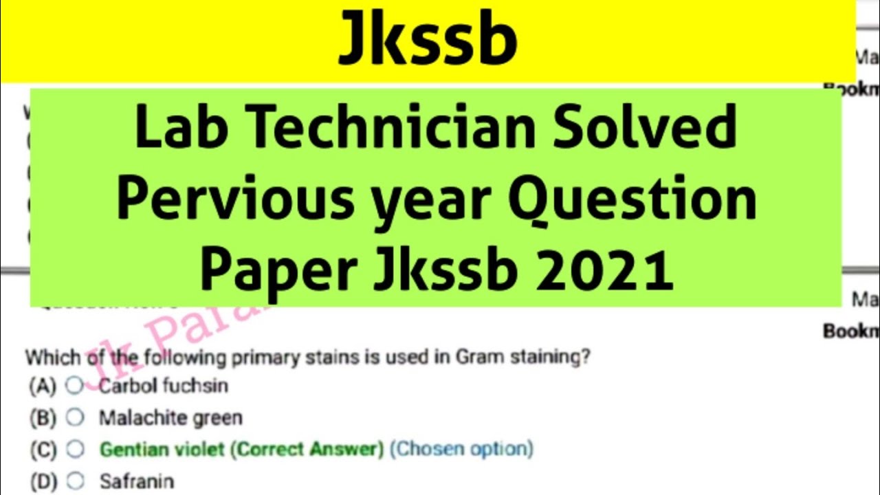 Jkssb Lab Technician Pervious Year Question Paper 2021 solved ||Jkssb Lab Assistant/lab tec Question