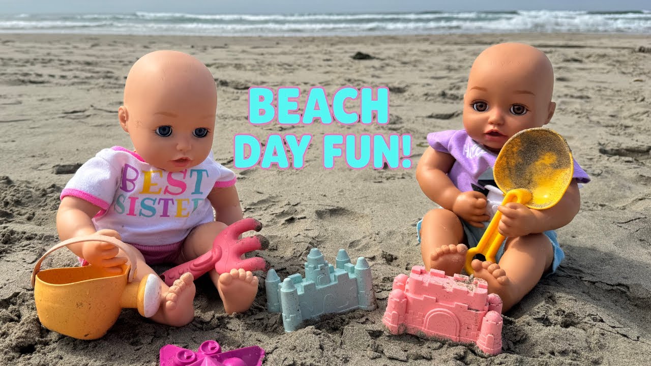 Baby Doll Beach Day! Sandcastle Play & Swim Pretend Play