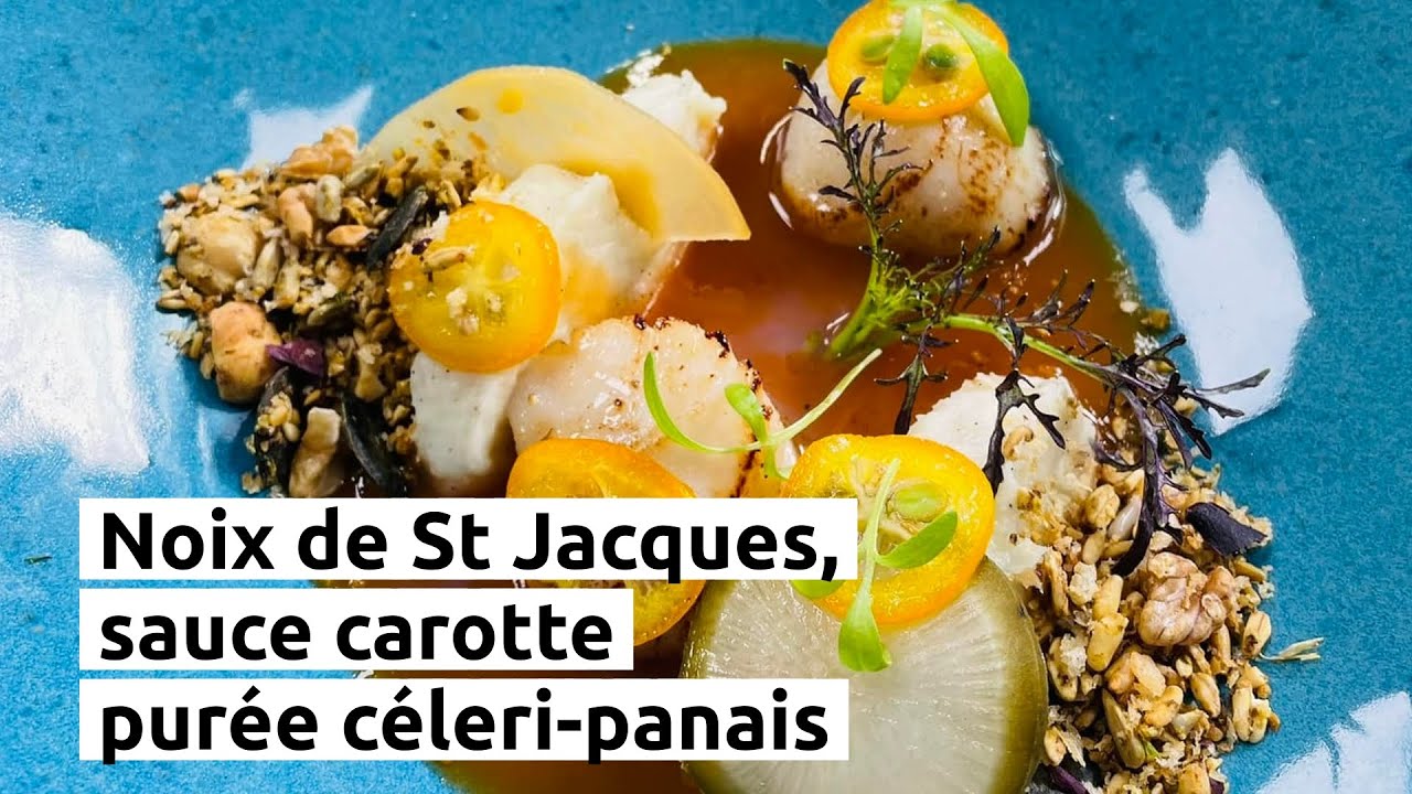 Saint Jacques, purée céleri-panais et sauce carotte