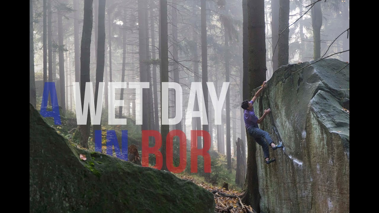 A wet day of bouldering in Bor, Czech Republic