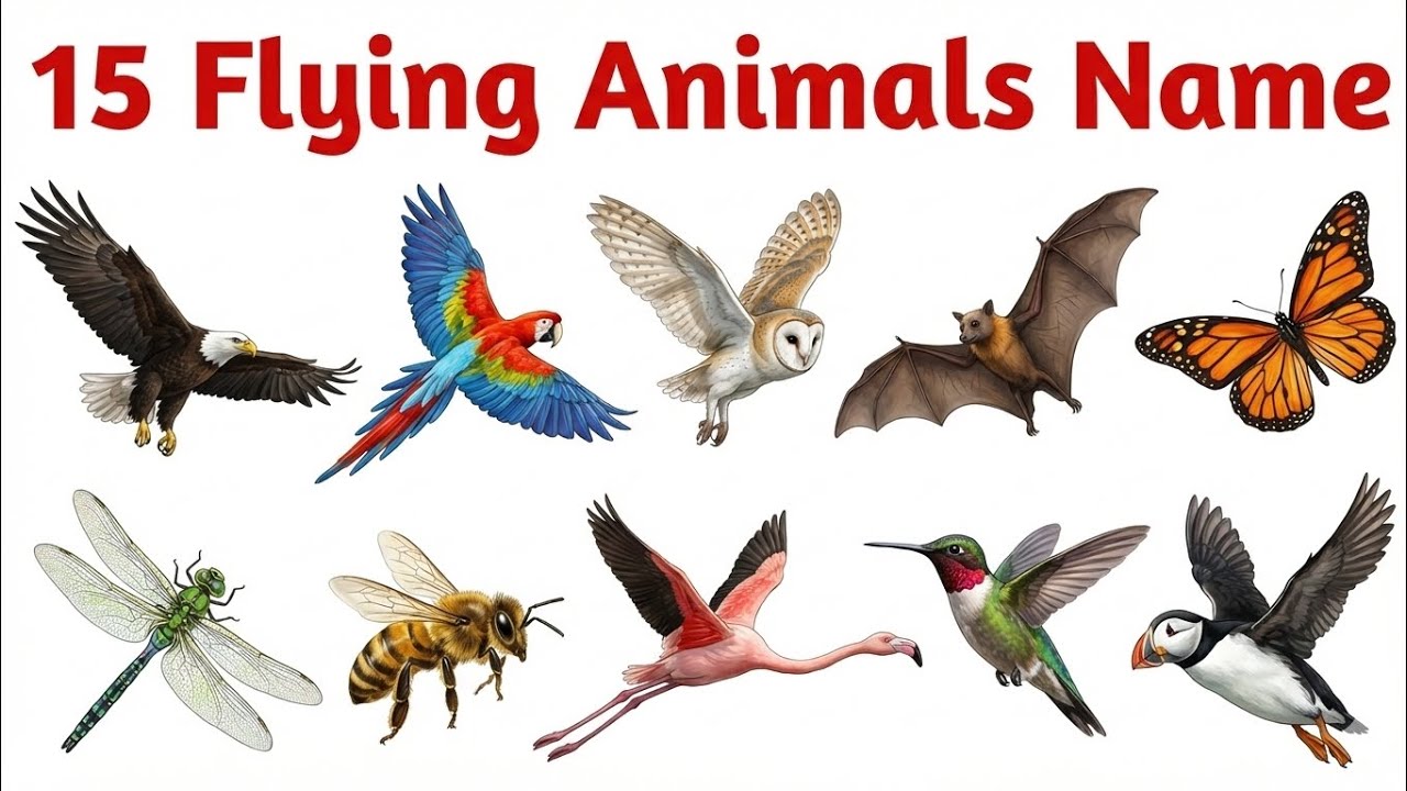 15 Flying Animals Name | Animals That Can Fly | उड़ने वाले जानवर | Flying Animals for Kids