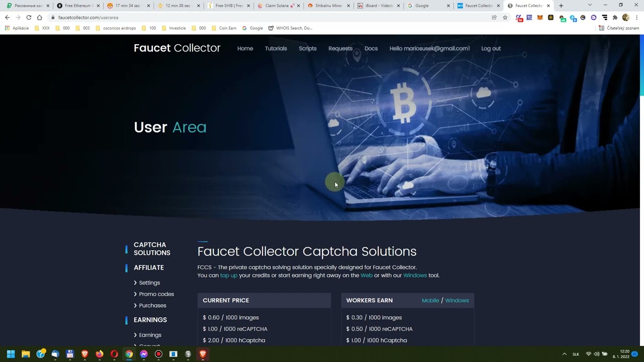 Faucet Collector - registracia a platba