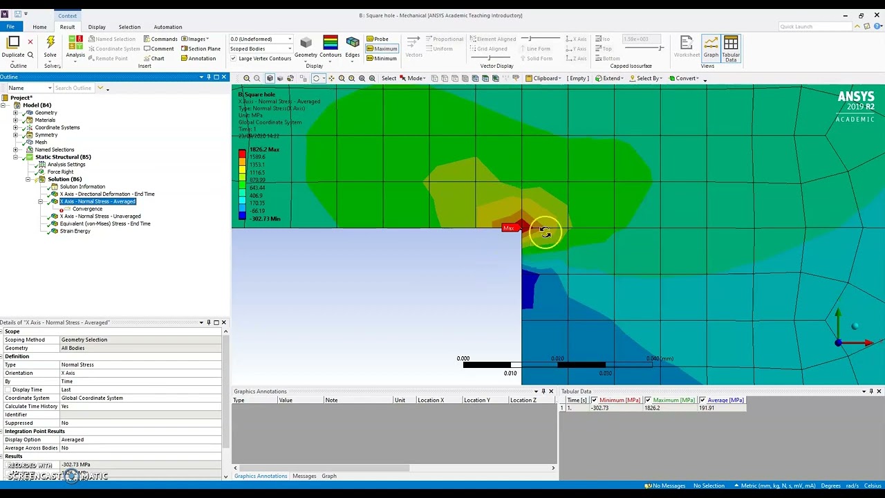 Сингулярность, возникающая из-за концентрации напряжений в ANSYS - Часть 10/20. Конечно-элементны...