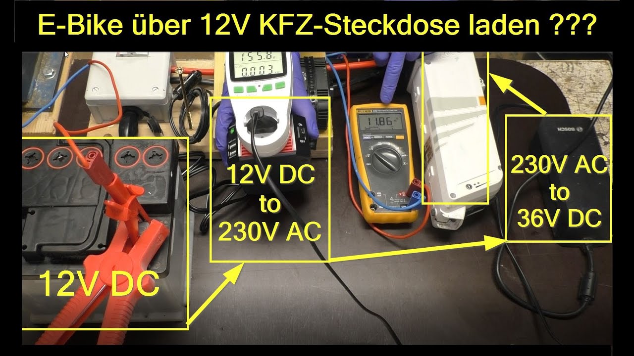 E-Bike mit Auto laden ✅ Pedelec mit KFZ laden | E-bike an 12V Steckdose laden | Sinuswechselrichter